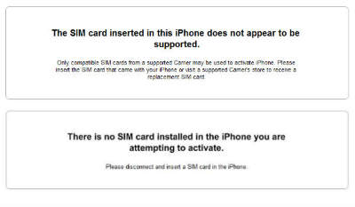 iPhone unsupported sim